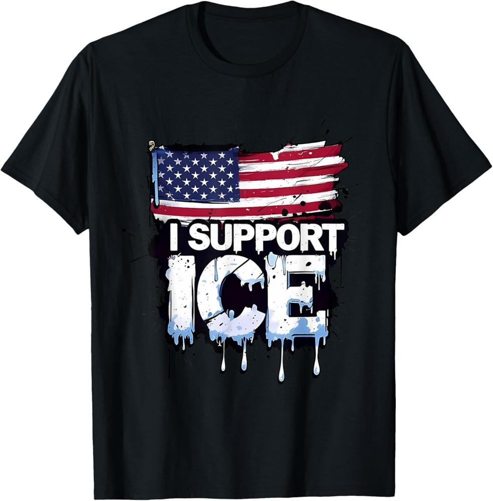 Ретро Футболка I Support ICE с винтажным флагом Америки, унисекс M