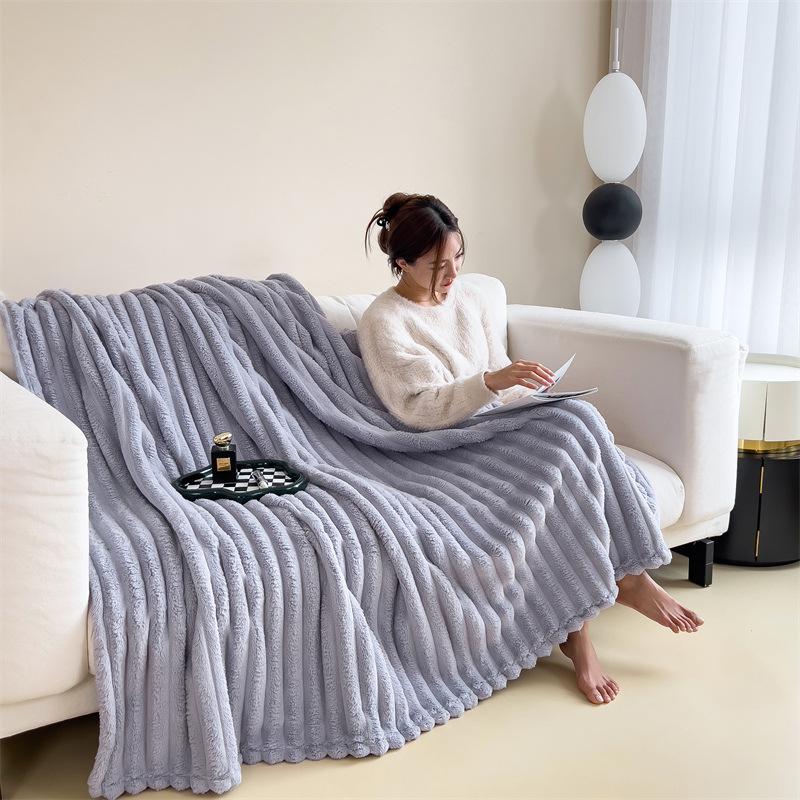 Thickened Rabbit Fur & Flannel Blanket - Soft Anniversary Gift or Cozy Nap Throw
