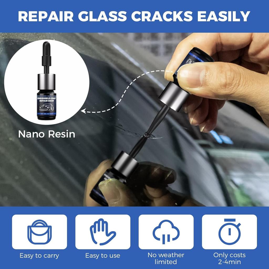 Windshield Repair Kit, Quick And Efficiency Glass Repair Fluid, Car Windshield Crack Repair Resin Kit For Fixing Chips, Bulls-Eye, Cracks And