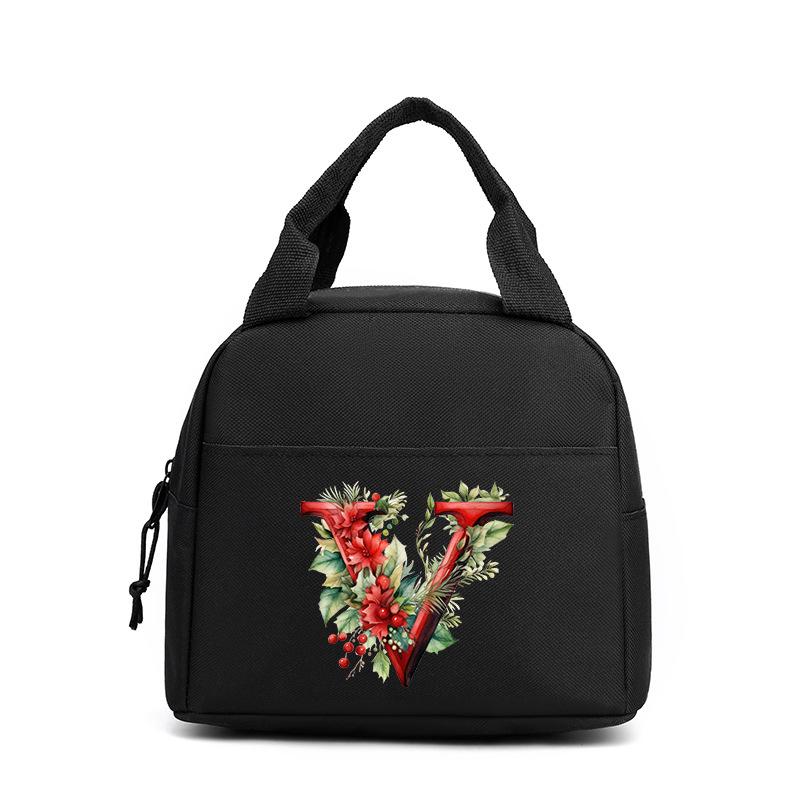 Trend niche print flower 26 letter pattern storage bag tote bag student lunch box bag portable
