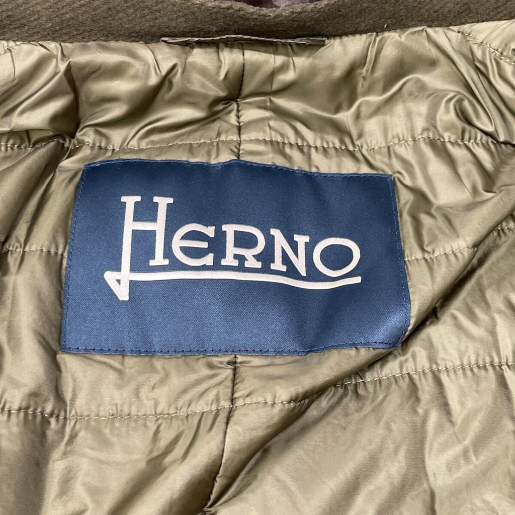 Herno PE0013U Khaki Beaver Fur Stand-Up Collar P-Coat Coat 48 khakiUsed
