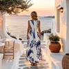 Women Beach Maxi Dress,Blue White Floral,Loose Sleeveless,Lightweight Flowy Hem,Vacation,Photo Shoots,Spring Fall Layering,Casual Wear