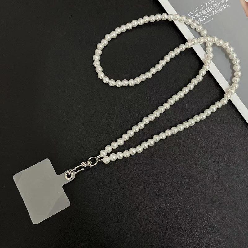 

Korean Vintage Pearl Chain Stylish Decoration Accessories Crossbody Lanyard Neck Strap Charm Chain Stylish Beaded Pendant Phone Pc + tpu