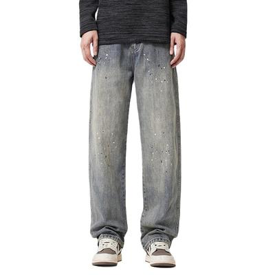 Nische Farbklecks Jeans Herren Street Fashion Passform Retro Waschung Gerade Hose