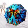 Colorful Stained Glass Butterfly Wall Art Decor Umbrella, Cute Umbrella with Cute Design, Portable 3-Fold Compact Umbrella for Men & Women, Valentine'