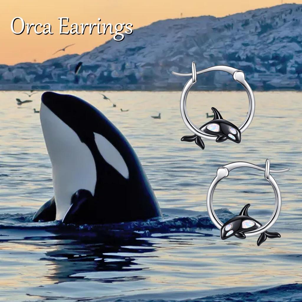 Killer whale earrings for 925 killer whale hoop killer whale birthday present women, silver, hypoallergenic, whale, earrings, goods, accessories,