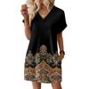 Women's Fashionable Floral Print V-neck Short Sleeved Pocket Casual Pullover Dress