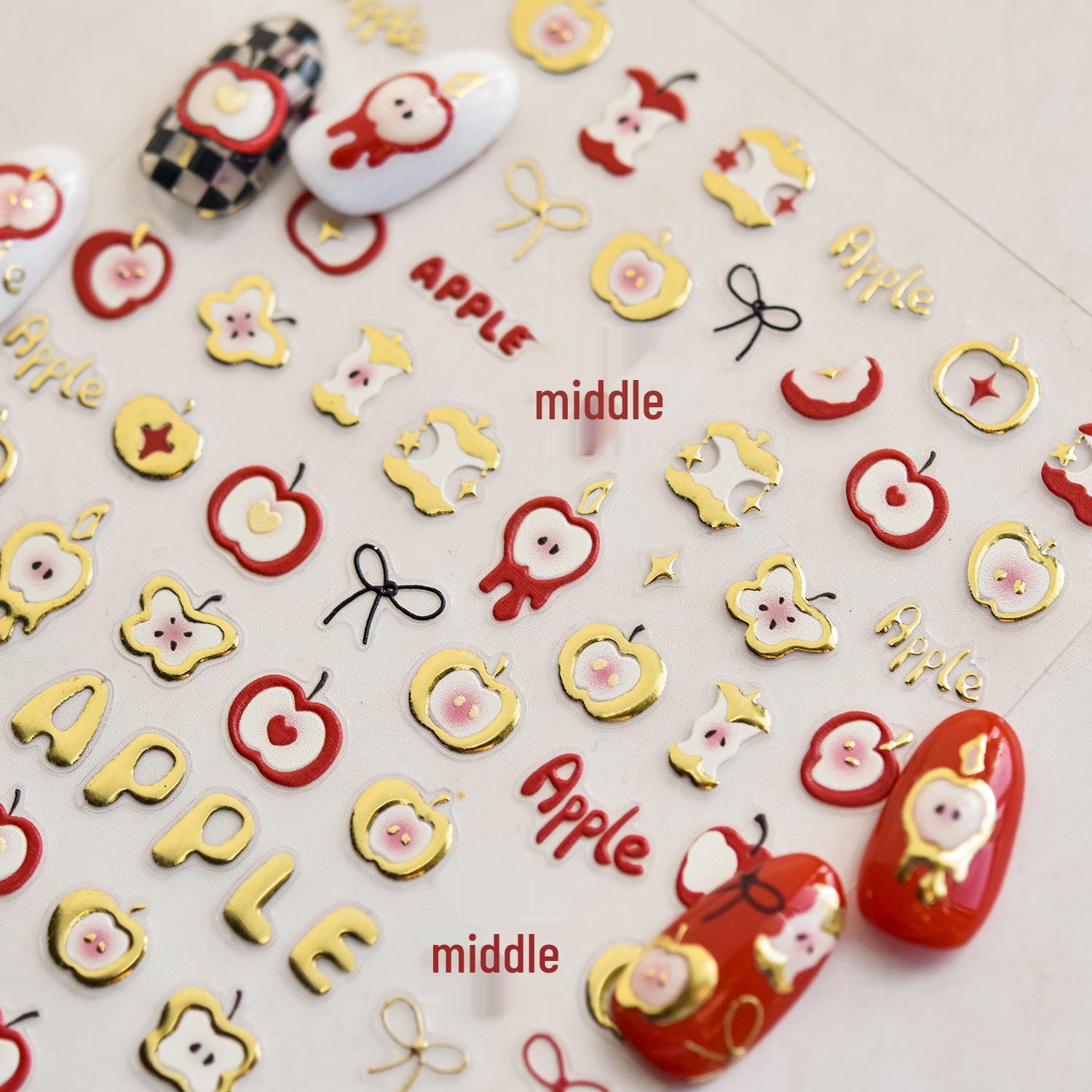 

Tomoni 3D Embossed Japanese Children s Nail Stickers - Red Apple Design