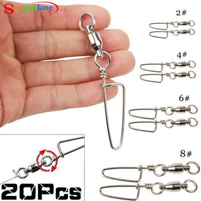 20pcs Fishing Ball Bearing Swivel Cast Lock Snap Connector Saltwater Heavy Duty Clip
