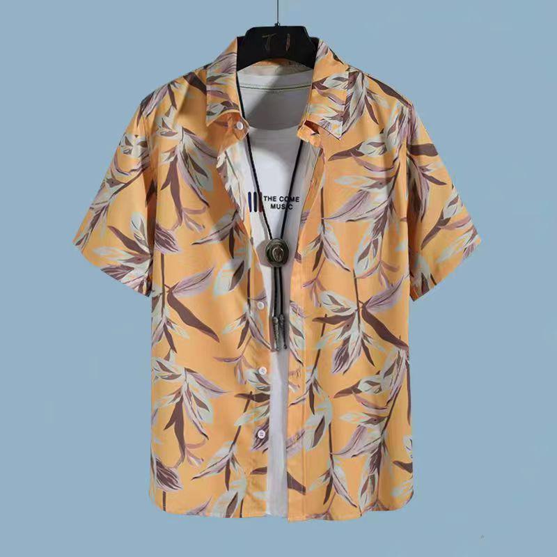 Set Coordinato da Uomo Casual a Maniche Corte Floreale Hawaiano ad Asciugatura Rapida e Pantaloncini da Spiaggia