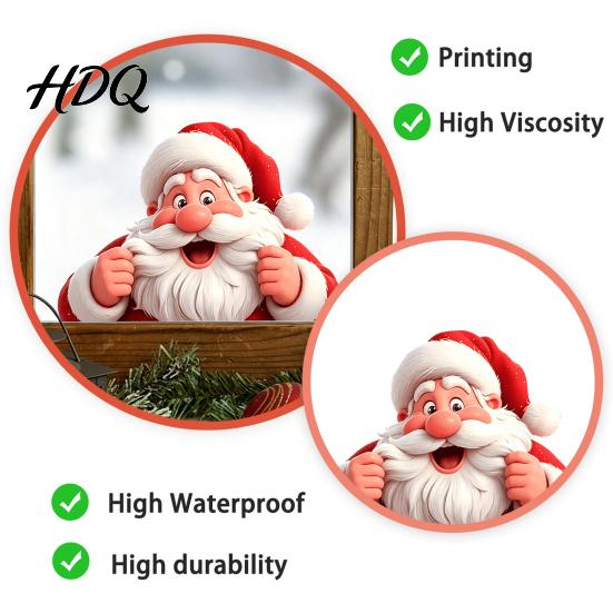 Christmas Scene Wall Decor Peeking Santa Claus Static Window Cling 3D Effect Holiday Glass Clings Sticker Reusable Decal for Home Xmas Party