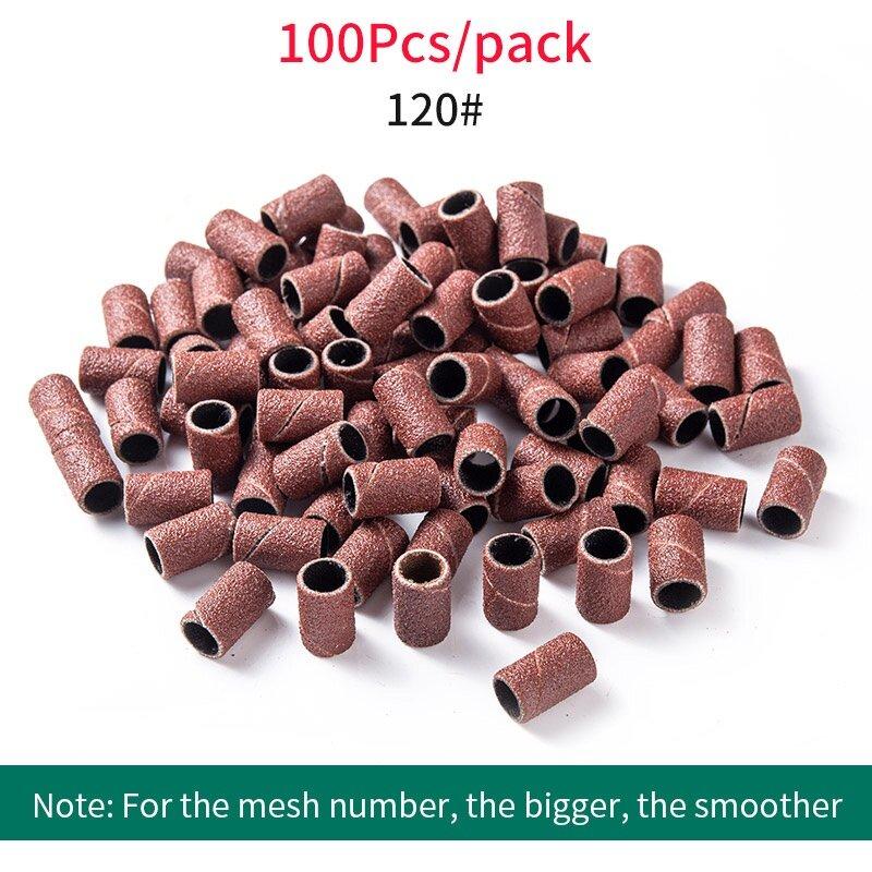 

100 шт., шлифовальные ленты для дизайна ногтей, шлифовальное кольцо, сменные насадки для электрической машины, инструменты для педикюра 100Pcs 120# Brown