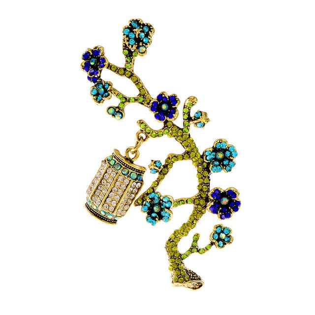 Rhinestone Lantern Plum Bossom Brooches For Women Vintage Chinese Feng Design Pin Colors Avaialble