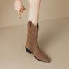 Fashion Winter Middle Heel Fleece-Lined Ladies Mid Calf Shoes Designer Luxury 2025 Novelty New in Sale Fashion Women's Half High Boots
