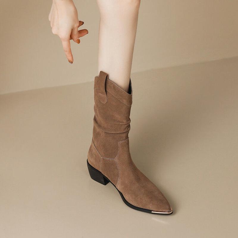 Fashion Winter Middle Heel Fleece-Lined Ladies Mid Calf Shoes Designer Luxury 2025 Novelty New in Sale Fashion Women's Half High Boots