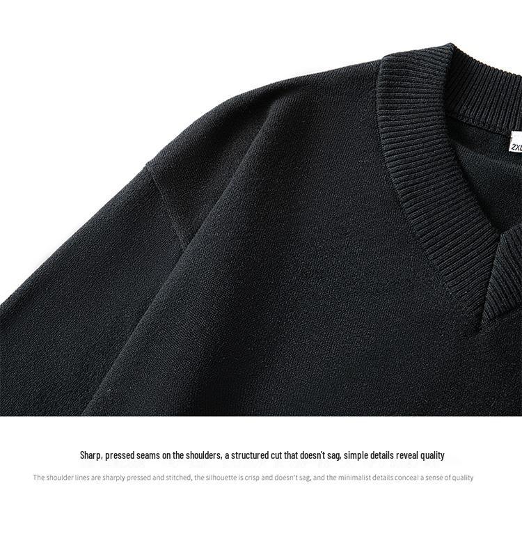 Unisex Solid Color V-Neck Knit Sweater - Trendy Korean Style, Versatile & Casual, Loose Long-Sleeve Top