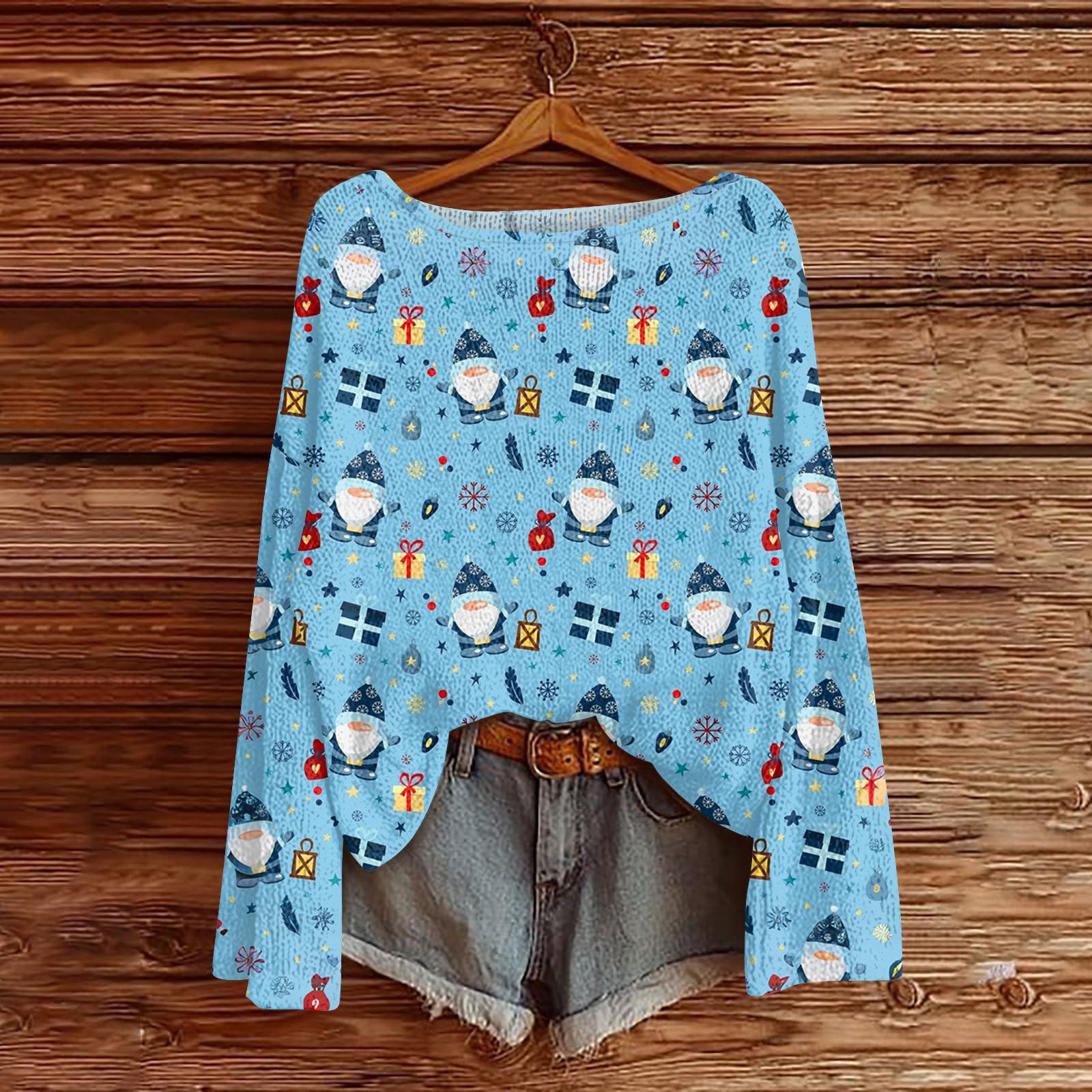 

Женский модный повседневный трикотажный свитер с длинным рукавом и рождественским принтом, круглый вырез XXL