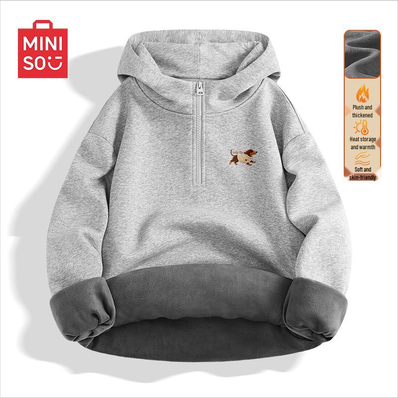 MINISO Men's Half-Zip Fleece Lined Hoodie with Dachshund Emblem