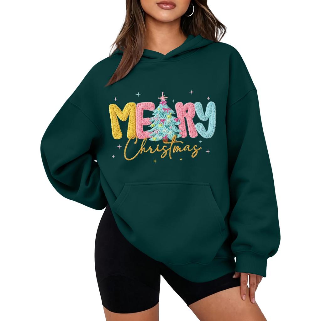 Women's Christmas Print Hooded Sweatshirt Casual Pullover for Holiday Winter Wear