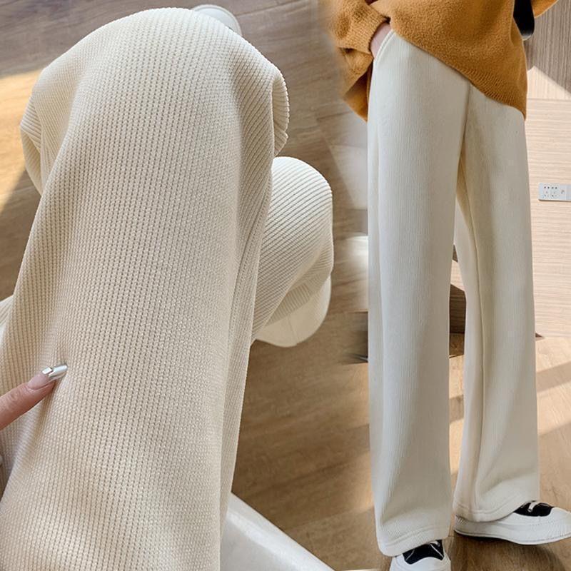 Pantalones Acolchados Gruesos de Pierna Ancha para Mujer Otoño e Invierno Talla Grande Pantalones Sueltos de Cintura Alta Casuales de Pana Rectos para Mujer