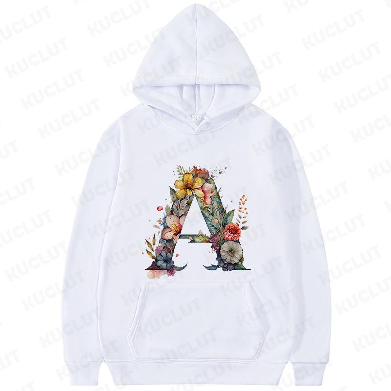 Women Hoodies Clothing 26 Alphabet Sweatshirts Hooded Shirt Fashion Flower Letters Graphic Outerwear White Women's Sweat-shirts