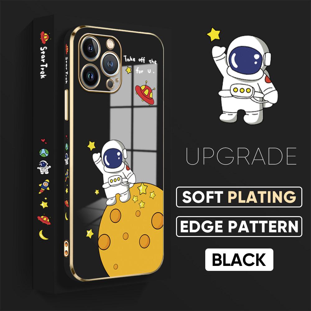 For iPhone 16 15 Max Samsung S24 S23 Plus A15 A35 A53 A73 Xiaomi 11T 12T 13T Redmi 13C Soft Plated TPU Cartoon Astronaut Phone Casing