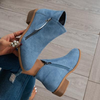 Buty w nowym stylu: Retro krótkie botki, damskie na grubym obcasie, botki do kostki z bocznym zamkiem błyskawicznym w dużych rozmiarach