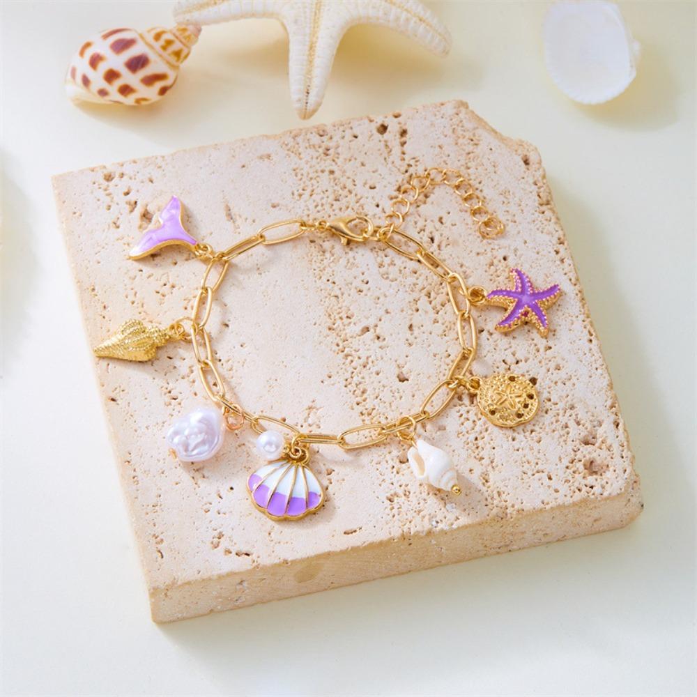Boho Shell Starfish Bracelet Pearl Bohemian Beach Jewelry Metal Gold Bracelet Party Jewelry