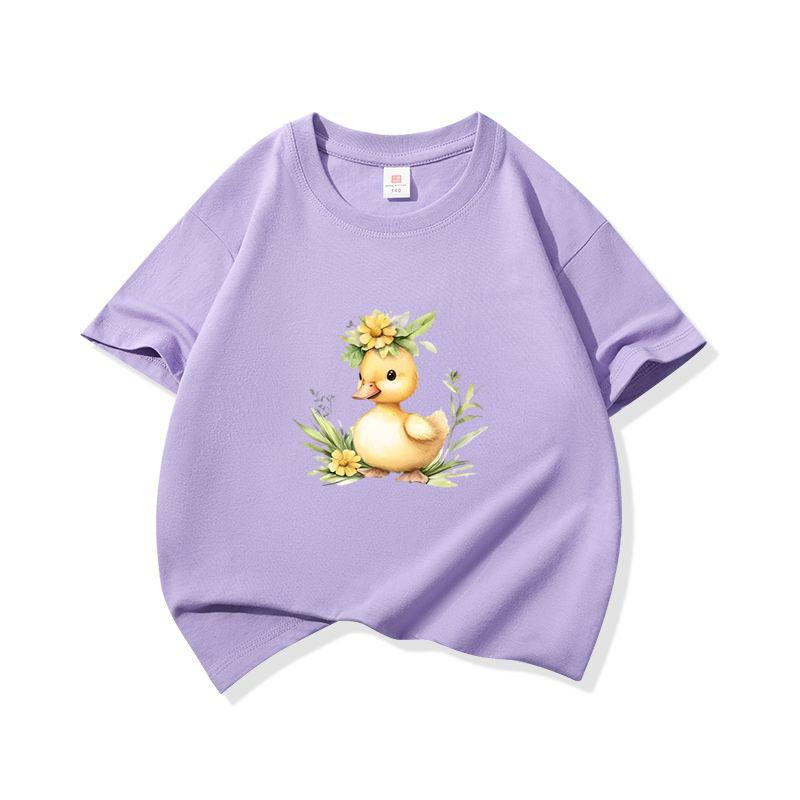 Duck And Flowers Graphic Tee Kids 100 Cotton Crew Neck Muticolor T Shirt Short Sleeve Breathable Tops For Boys Girls Children