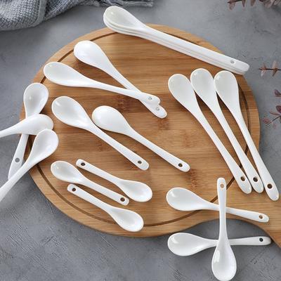 White Long Handle Spoons Ceramic Seasoning Spoon Kitchen Tools Stirring Spoon  Sugar Dessert