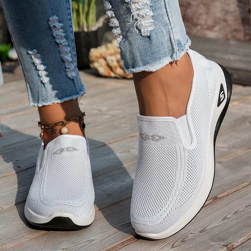 Fashion Elastic Knit Breathable Mesh Sneakers for Women Soft Sole Comfort Slip On Walking Shoes Woman Lightweight Non Slip Casual Shoes