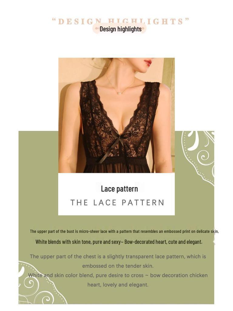 Elegant Women's Wide Strap Mesh Lace Nightgown Pajamas