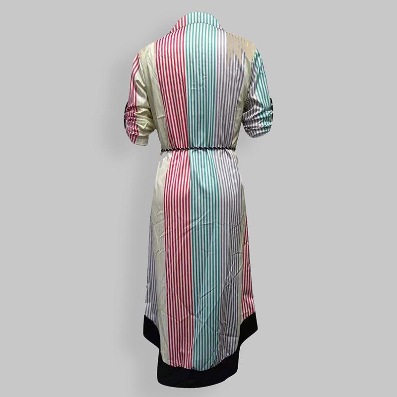 Europa und die Vereinigten Staaten Damen Frühherbst Neue mittellange Rock Bedruckte Plaid Revers Krawatte Kleider