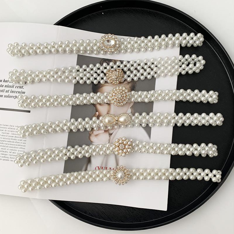 Elegant Pearl And Rhinestone Embedded Waist Belt For Women's Dresses And Outfits