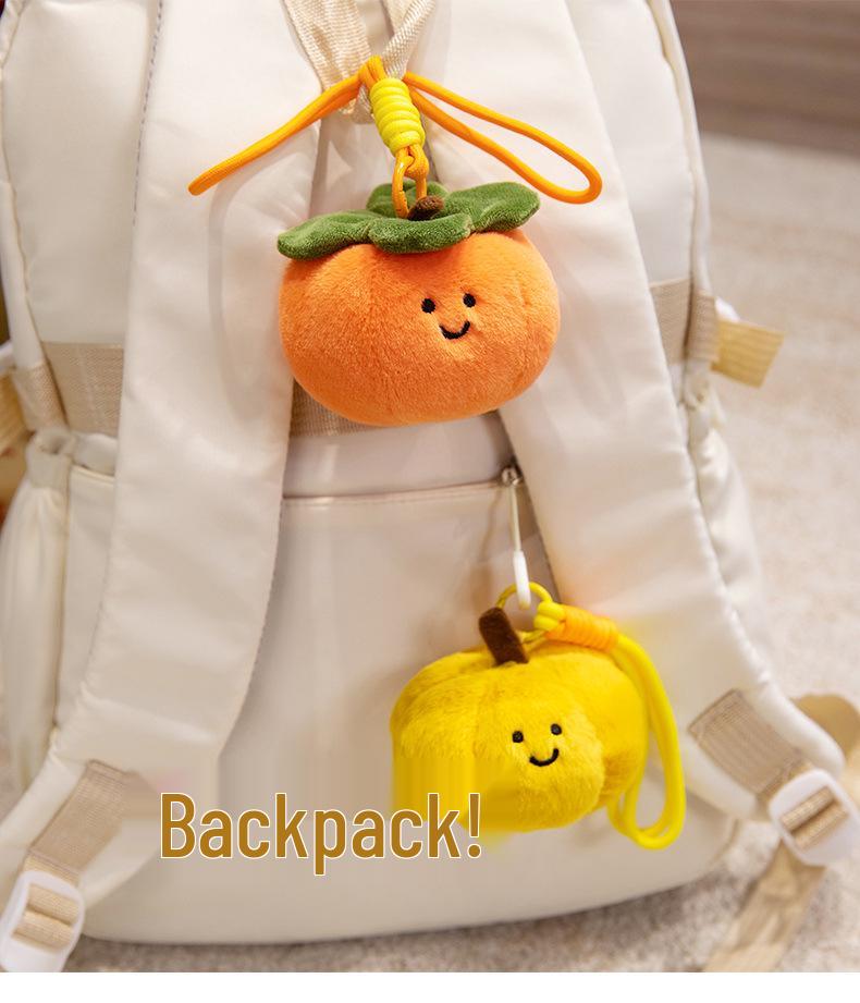 Fruit Plush Toy Backpack Ornament: Persimmon, Apple, Pear, Lemon, Tomato, Pumpkin Doll for Girls