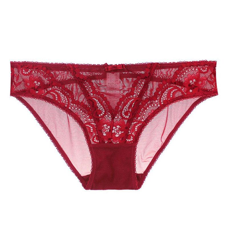 Popular sexy lace women's underwear red ultra-thin see-through low-rise briefs pure cotton crotch bottoms