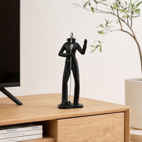 Minimalist Black Resin Figurines, Modern Abstract Musician & Golfer Statues, Luxury Home Decor for Living Room TV Stand Entryway Wine Cabinet, Unique