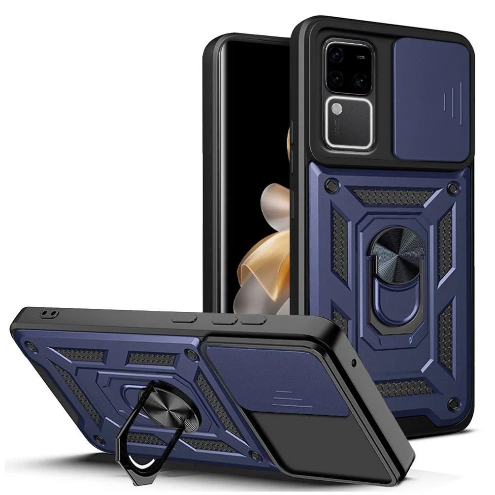 

Чехол Armor для VIVO V30 Pro V30 Lite V29 V29e V27 V27e V25 V25e, защитный чехол для объектива с кольцом, магнитный держатель, чехол Fundas For VIVO V30 синий