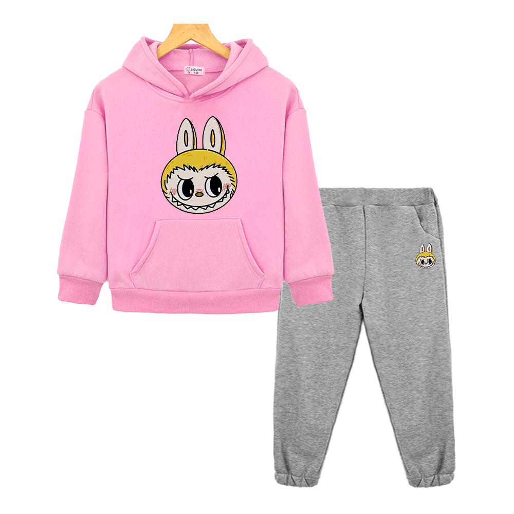 labubu Kawaii Anime hoodie Fleece sweatshirt boys girls Hooded Sets Cartoon Jacket 2pcs pullover+pants  kids boutique clothes