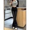 Women's Black-Grey Frayed Micro-Flare Jeans - Autumn Style, Plus Size, Stretchy, Slimming, for Curvy & Pear-Shaped Figures, Bell-Bottoms