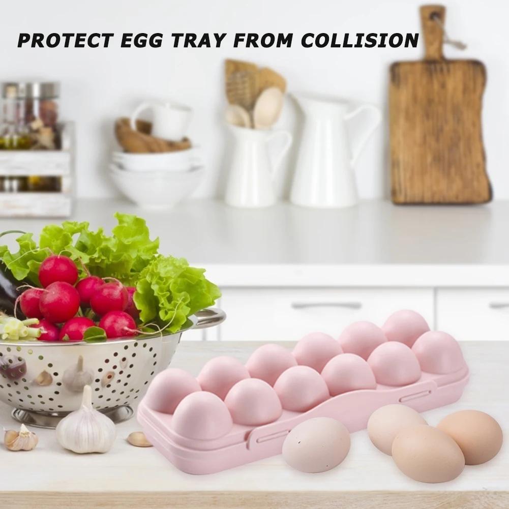 12 Grid Egg Storage Box Plastic Egg Container Kitchen Eggs Carrier Protection Box for Refrigerator Camping Picnic Hiking Travel