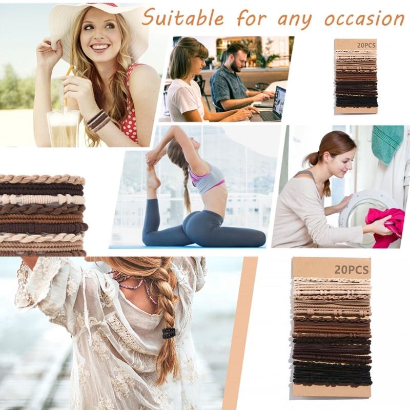 Fashionable Styles Elastic Hair Ties 20Pcs Sturdy Stretch Ponytail Holders for Women and Girls with Thin or Curly Hair