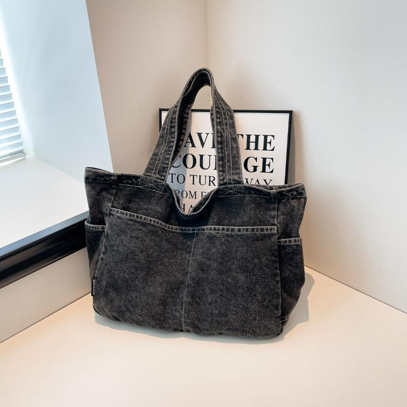Retro denim bag women's large-capacity lightweight literary handbag tote bag student class messenger bag