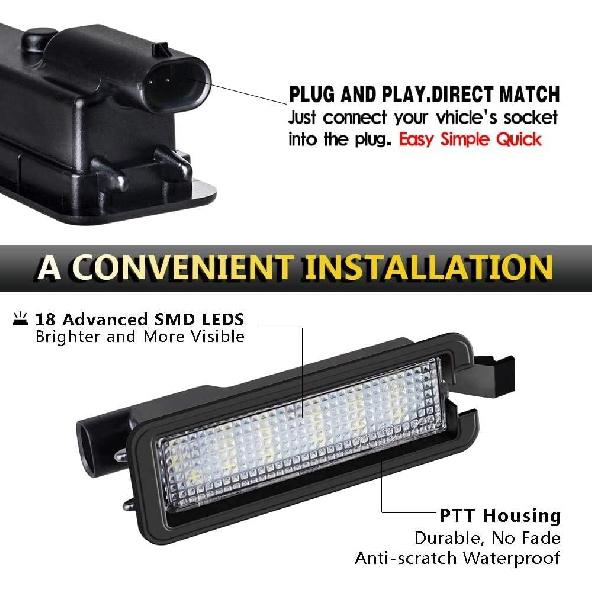 LED License Plate Light Lamp Assembly For 2015- Dodge Charger Challenger Chrysler 300 Pacifica Jeep Compass 6000K Dimond White, Pack of 1