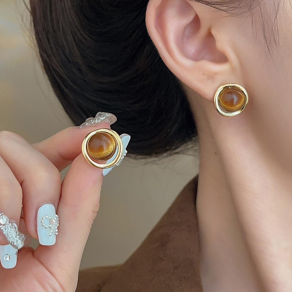 Tiger Eye Stone Earrings Alloy High End Ear Accessories Maillard Earrings Light Luxury Light Luxury Earrings For Gifts Daily