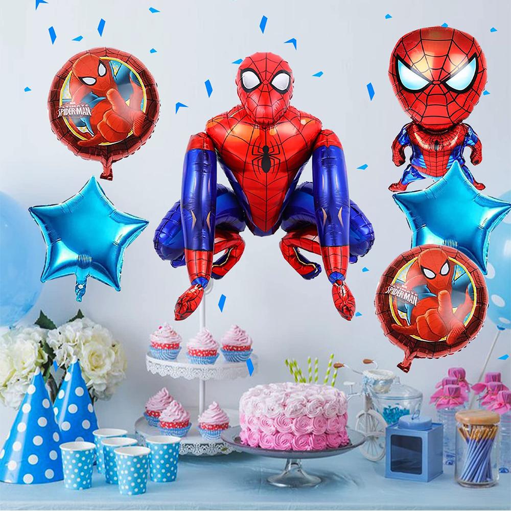 6pcs Ballons Spiderman Dessin Animé Décorations de Fête d'Anniversaire Ballon Spiderman 3D