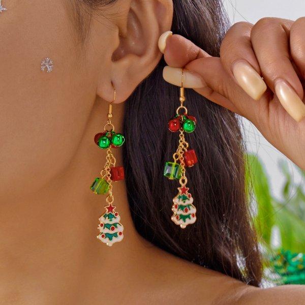Boucles d'oreilles Puce Pendantes Étoile Cristal Zircon Arbre de Noël Couleur Argent Bijoux Xmas Cadeau Fête Femme Vente Chaude 2026
