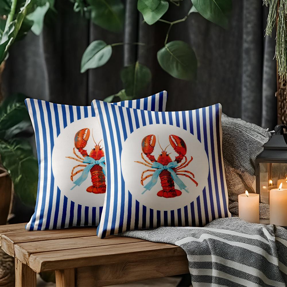 2PCS Blue and White Striped Crayfish Pattern Pillow Cover Simple Style Cushion Cover Warm Home Decoration Pillow for Sofas 10090₽