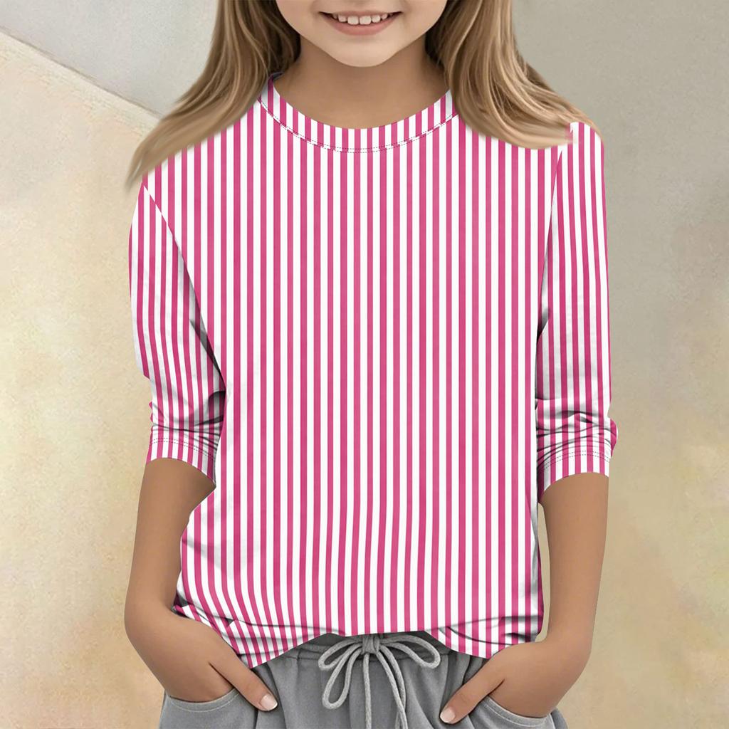 Long Sleeve Crew Neck Striped T Shirt for Kids Soft Breathable Fabric Casual Fit Comfortable Everyday Wear Top