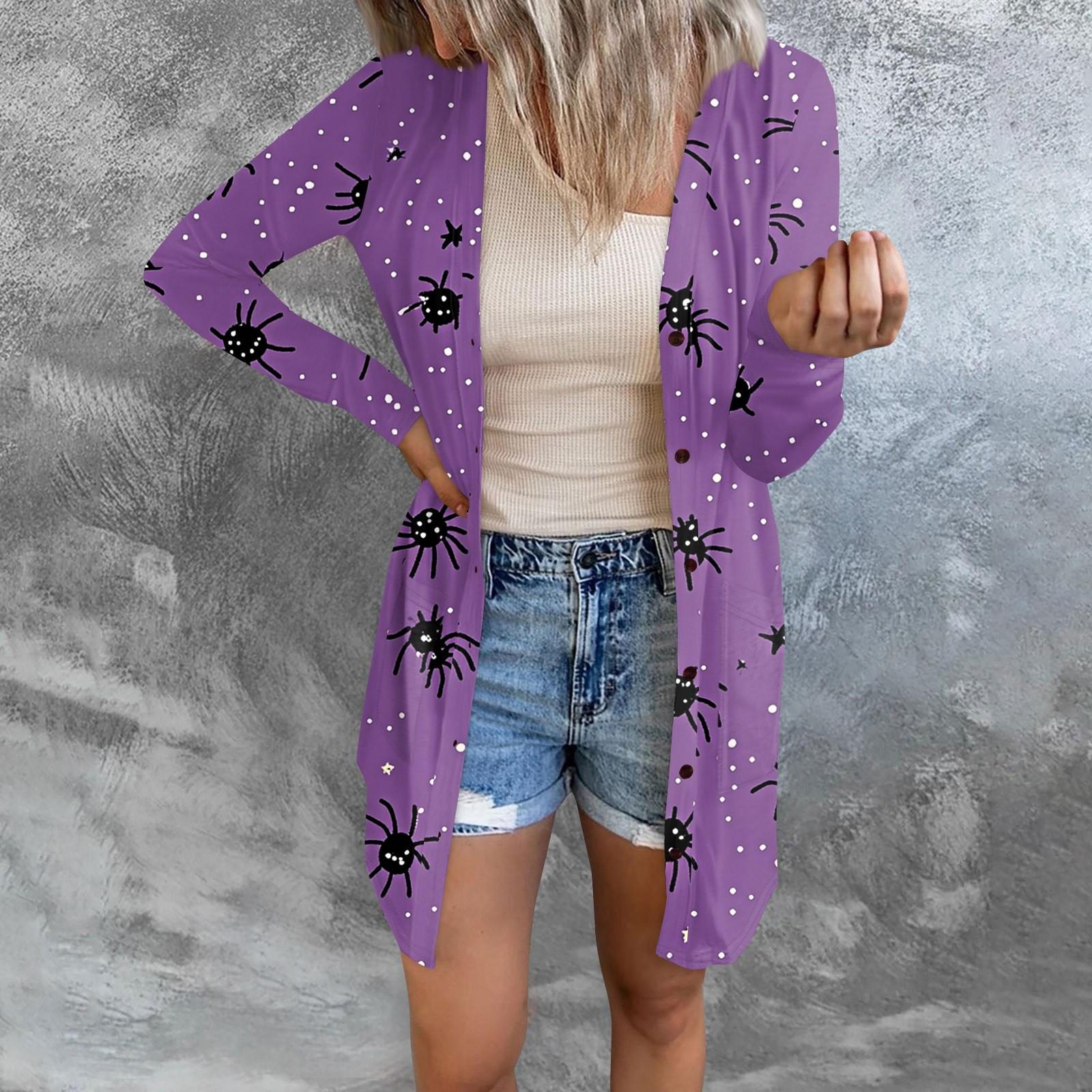 

Жіночий повсякденний кардиган на Хеллоуїн з принтом і довгими рукавами з кишенями M